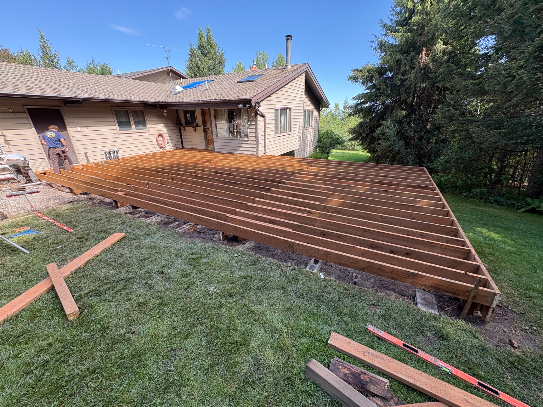 Large rear deck framing in progress — New Decks project in Shreveport by ARK LA TEX Entreprises